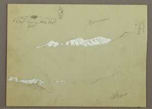 Troupeau de moutons et berger, chaînes de montagnes enneigées - Frederic Edwin Church